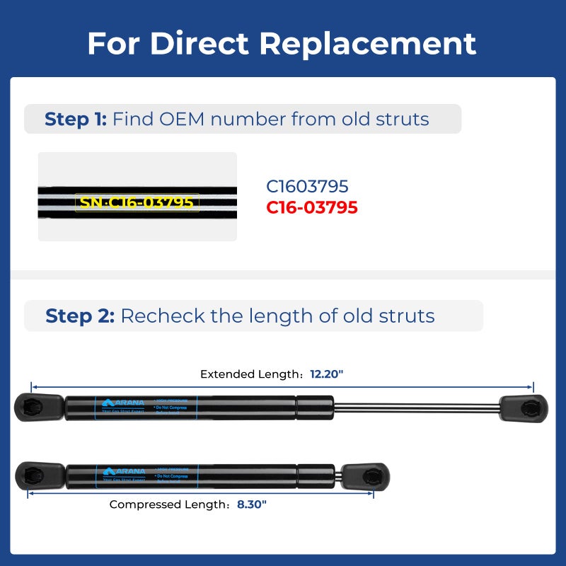 ARANA C16-03795 Gas Struts 12 inch 24LB/107N, C16-33420A C16-09903 12 inch Gas Shock Lift Supports for Leer Camper Shell Topper Window Truck Canopy Cap Toolbox Snugtop Replacement Parts, 2Pcs - Image 3